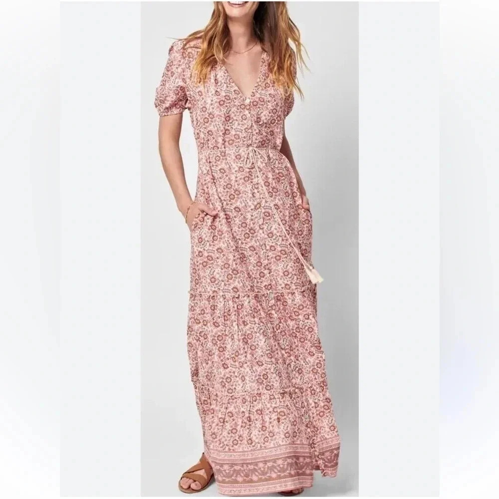 Faherty Pink Floral Maxi Dress